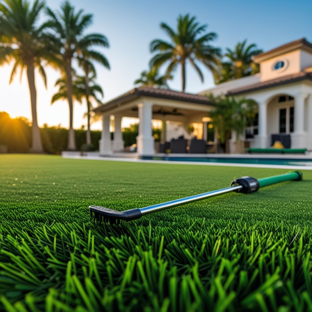 Deep extraction cleaning process on artificial turf in Broward County, Florida