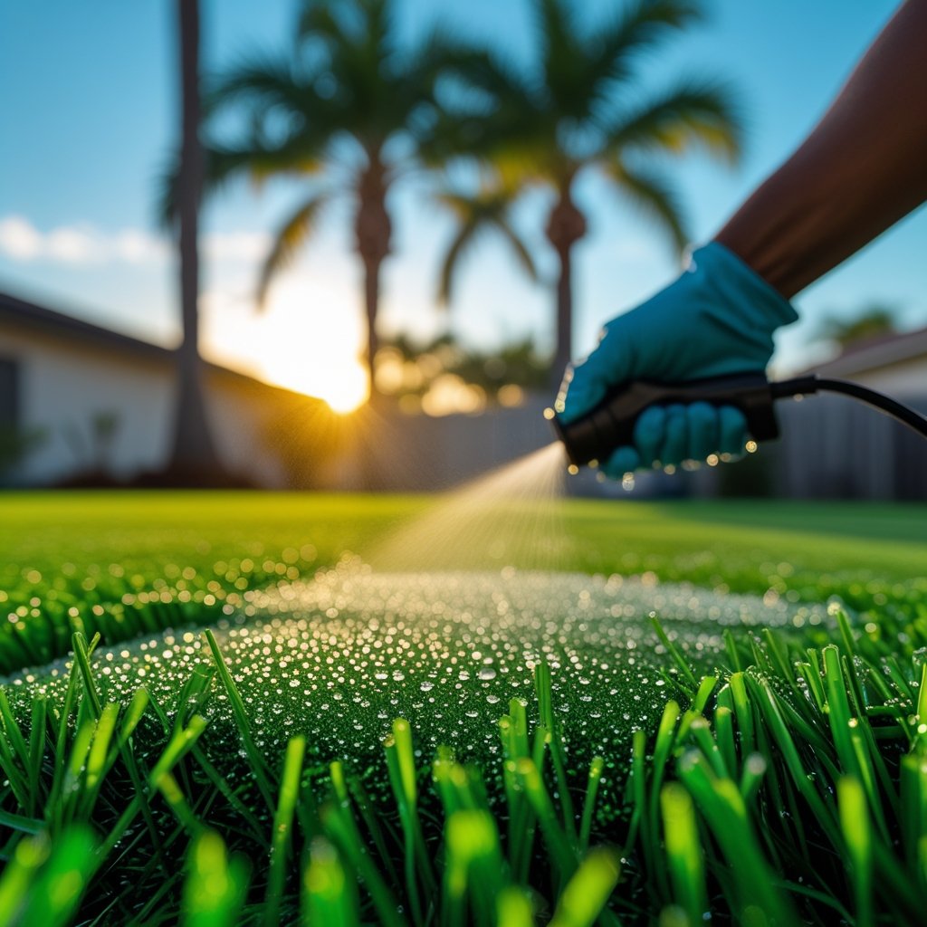 Antimicrobial sanitization spray treatment on synthetic turf in Broward County, South Florida